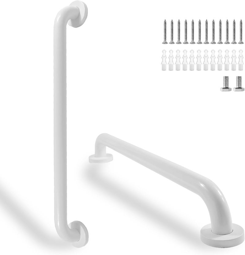 Rackickyer Shower Grab Bar, 2 Pack 24 Inch White Bathroom Safety Bar, 1.25" Diameter 304 Stainless Steel Grab Bars for Bathtubs and Showers, Handicap Shower Grab Bar for Seniors Elderly - Image 1